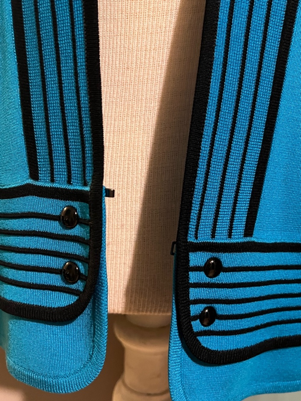 VTG Toula Blue Black Knit Open Front Cardigan Sweater jacket Size XS Academia - Picture 2 of 13